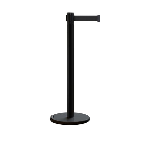 MONTOUR LINE Retractable Belt Rolling Stanchion, 2.5ft Black Post  7.5ft Black Belt ME630-BK-BK-75